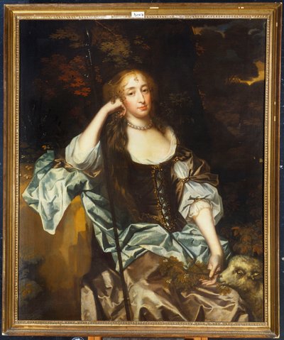 彼女の側で彼女のペットの子羊を持つ女性の肖像画 作： Peter Lely