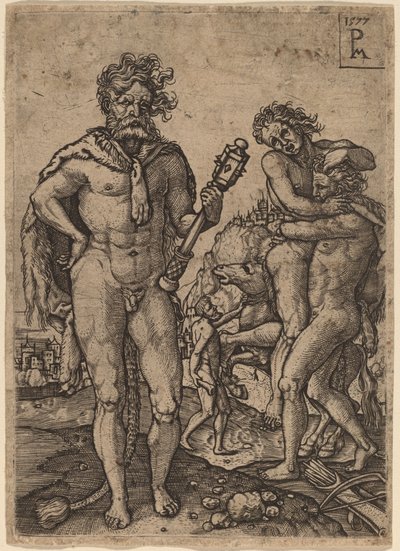 ヘラクレスとアンタイオス 作： Peter Maes after Heinrich Aldegrever