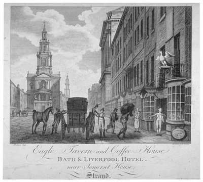Eagle Tavern and Coffee Houseの外、バース＆リバプールホテル、ロンドン、c1800 作： Peter Mazell