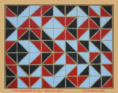 答えは42です。マルタ、2017年、紙にアクリル 作： Peter McClure