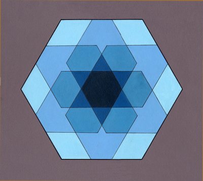 オーバーレイ六角形、2009（ボード上のアクリル） 作： Peter McClure