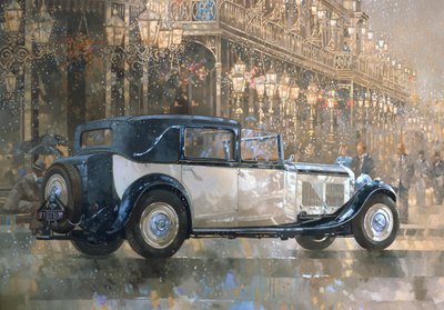 クリスマスライトと8リットルのベントレー（キャンバスに油彩） 作： Peter Miller