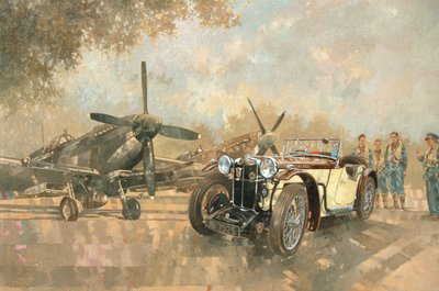 クリームクラッカーMG4スピットファイア（キャンバスに油彩） 作： Peter Miller