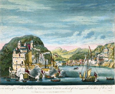ジェンキンスの耳戦争：「1739年11月21日のポルト・ベロの占領と破壊」カリブ海で起こり、グレートブリテン王国とスペインの植民地艦隊と軍隊が衝突した。 作： Peter Monamy