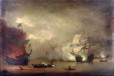 12月8日、タンジェ（モロッコ）沖で英国海軍のHMS「メアリー・ローズ」と7隻の海賊アルジェリンが海戦。 作： Peter Monamy