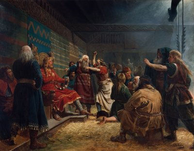 ケージの犠牲で善良なホーコンと農民 作： Peter Nicolai Arbo
