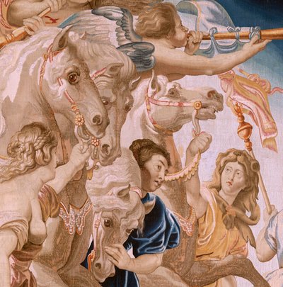 フランダースのタペストリー。 シリーズ聖体の勝利。 教会の勝利 (El Triunfo de la Iglesia)。 シリーズ8作目のタペストリー。 モデルのピーター・パウル・ルーベンス。 1626-1628。 製造 Jan II Raes、ブリュッセル 作： Peter Paul (after) Rubens