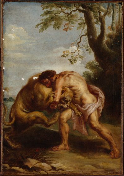 ヘラクレスとネメアのライオン (キャンバスに油彩) 作： Peter Paul (after) Rubens