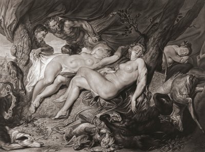 サテュロスたちに監視されながら眠るディアナとニンフたち。(プリント） 作： Peter Paul (after) Rubens
