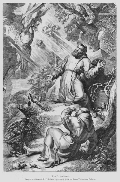 聖痕を受ける聖フランシスコ（リトグラフ 作： Peter Paul (after) Rubens