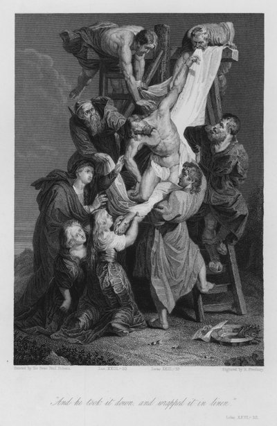 十字架からの降下、ルカ23世、53（エングレーヴィング 作： Peter Paul (after) Rubens