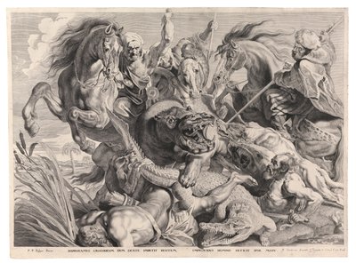 カバとワニの狩り (彫刻) 作： Peter Paul (after) Rubens