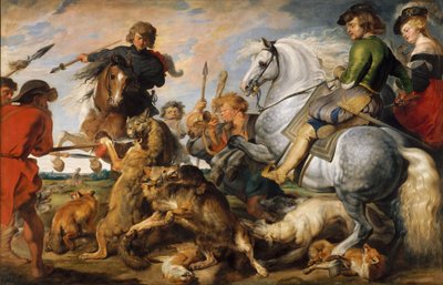オオカミとキツネの狩り、1616年頃（キャンバスに油彩） 作： Peter Paul (and studio) Rubens