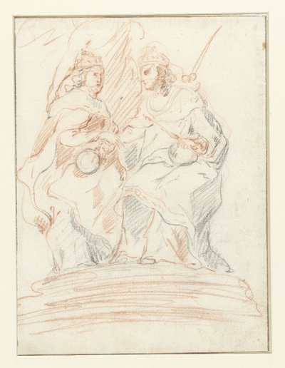 玉座に座る王と女王、その後ろにはファマ キリストとマリア 作： Peter Paul Rubens (possibly)