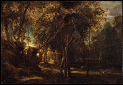 鹿狩りの夜明けの森、1635年頃 作： Peter Paul Rubens