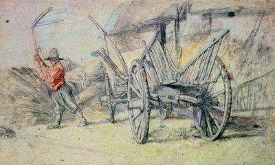 農場カートを手前にして脱穀する男 作： Peter Paul Rubens