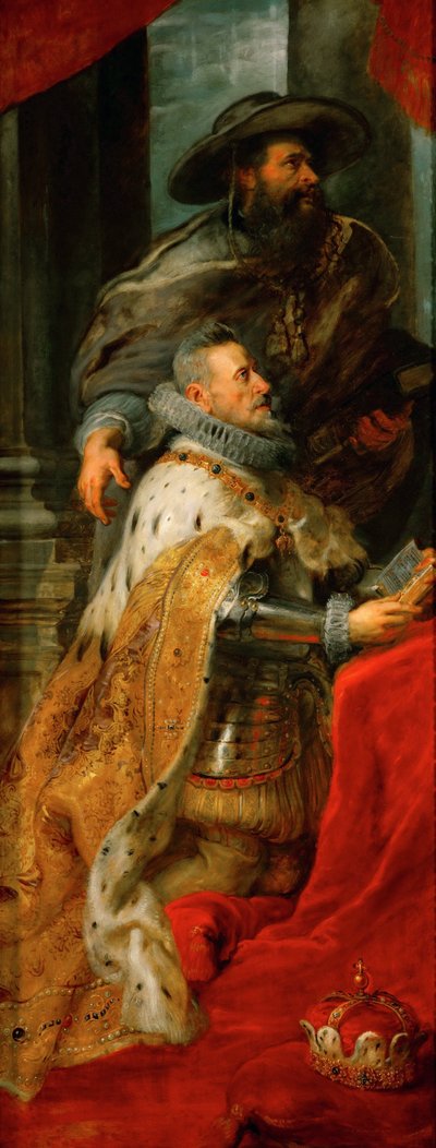 アルベール・ドートリシュ（1559-1621） - オーストリア大公アルベール7世。イルデフォンソ祭壇画の左サイドパネル - ピーテル・パウル・ルーベンス（1577-1640）。木に油彩、1630-1631年頃。寸法：352x109 cm。ヴィエンヌ美術史博物館 作： Peter Paul Rubens