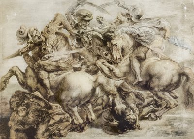 レオナルド・ダ・ヴィンチの後のアンギアリの戦い（紙にウォッシュを施したペンとインク） 作： Peter Paul Rubens