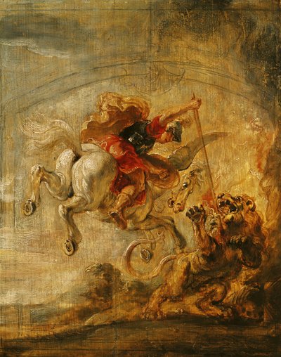 ベレロフォンがペガサスに乗ってキマエラと戦い、1635年 作： Peter Paul Rubens