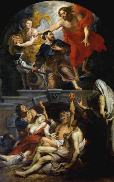 キリストはペストの犠牲者の守護聖人として聖ロッチを任命した、1623-1626。 作： Peter Paul Rubens