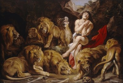 ライオンの巣穴にいるダニエル。 1614-16頃 作： Peter Paul Rubens