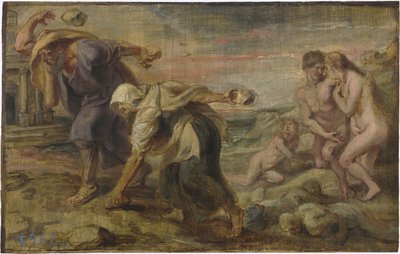 "Deucalion and Pyrrha" Peinture de Pieter Paul Rubens (1577-1640) vers 1636 - 油彩・木地 Dim 26,4x41,7 cm Museo del Prado, Madrid 作： Peter Paul Rubens