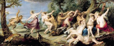 ダイアナと彼女の妖精は牧神たちに驚いた、1638-40 作： Peter Paul Rubens