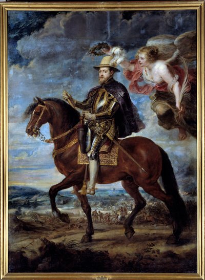 スペイン王フィリップ2世（1527-1598）の騎馬像 ピーター・ポール（ピエール＝ポール）・ルーベンス（またはピーター・ポールまたはペトルス・パウルス）（1577-1640）の絵画 16世紀 日。3,14x2,28 m マドリード、プラド美術館 作： Peter Paul Rubens