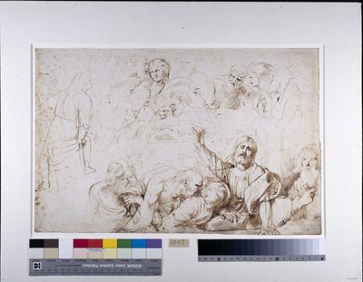 最後の晩餐のための5つの人物群（裏切りを告げるキリスト） c.1601-04 （紙にペンとインク、ウォッシュ 作： Peter Paul Rubens