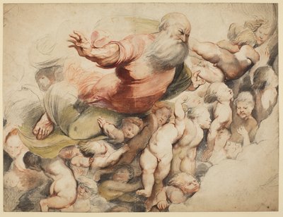 天使に支えられた父なる神、ポルデノーネの後、1600-03 作： Peter Paul Rubens