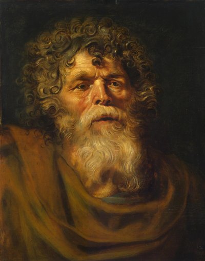 老人の頭、「とげの王冠（Ecce Homo）」の研究、c.1612-14（パネルに油彩） 作： Peter Paul Rubens