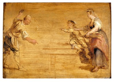 テーブルの周りのキッチンメイド、ブッチャー、ボーイ（キャンバスに油彩） 作： Peter Paul Rubens