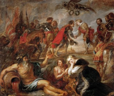 ノルトリンゲンの戦い（1634年）前のハプスブルク家のフェルディナント3世（1608-1657年）とオーストリアのフェルディナント枢機卿（1609-1641年）の出会い - ハンガリー王フェルディナントと枢機卿の出会い 作： Peter Paul Rubens