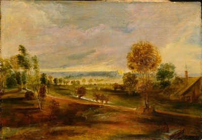 日没時の農場の建物のある風景、1600-1640 作： Peter Paul Rubens