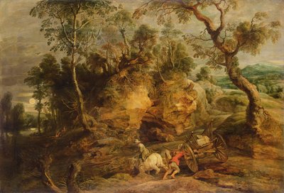 石の運搬人のいる風景、1620年頃（パネルから移されたキャンバスに油彩） 作： Peter Paul Rubens