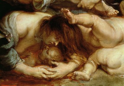 イノセントの虐殺、母と子の詳細（パネルに油彩） 作： Peter Paul Rubens