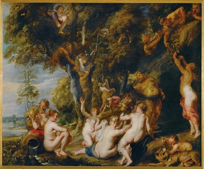 ニンフとサテュロス（キャンバスペインティング） 作： Peter Paul Rubens