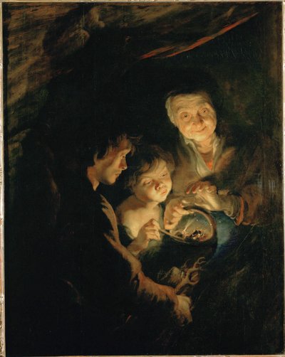 火鉢を持つ老女 1618-20年頃 オーク材に描かれる 作： Peter Paul Rubens