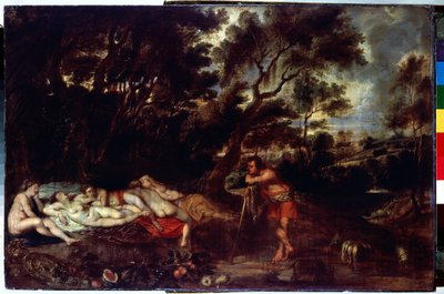 シモンとイフィゲニアのある風景（シモンとイフィゲニアのある風景）。 Peter Paul (Pierre-Paul) Rubens (または Peter Paul または Petrus Paulus) (1577-1640) による絵画。 木に油彩、49 x 73 cm。 フランダース美術、バロック美術。 エルミタージュ美術館、サンクトペテルブルク。 作： Peter Paul Rubens