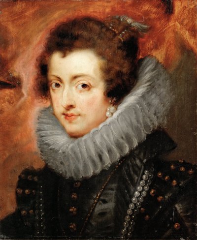 スペイン王妃エリザベート（1602-1644）の肖像 - ピーテル・パウル・ルーベンス（1577-1640）。木に油彩、1629年頃。寸法：48,5x40,5 cm。美術史博物館、ヴィエンヌ 作： Peter Paul Rubens