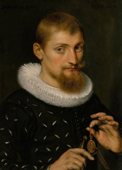 男の肖像、おそらく建築家または地理学者、1597年（銅に油彩） 作： Peter Paul Rubens