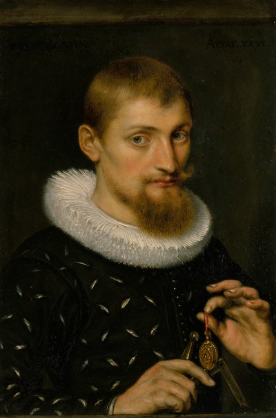 男の肖像、おそらく建築家または地理学者、1597年。 作： Peter Paul Rubens