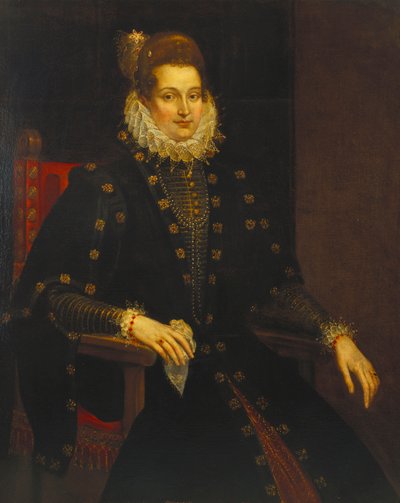 ラフの黒いドレスを着た4分の3の長さの女性の肖像画 作： Peter Paul Rubens