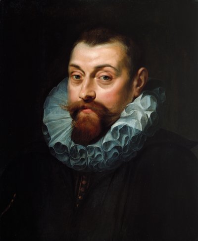 男の肖像、バストの長さ、白い衣装の暗い衣装、c.1597-99 作： Peter Paul Rubens
