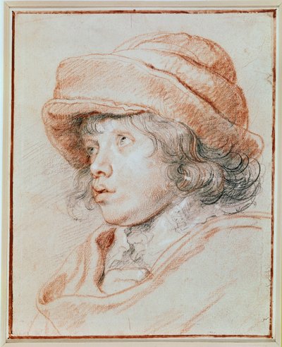息子ニコラの肖像画（黒、赤、白のチョーク画） 作： Peter Paul Rubens