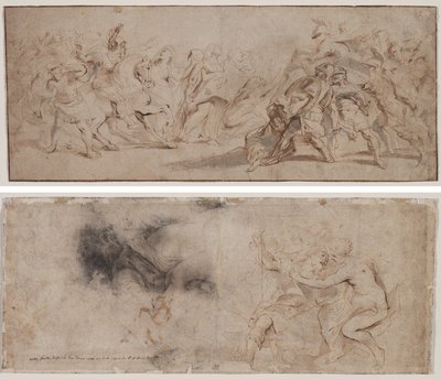 ローマ人とサビニ人の和解 (右) 金星武装解除火星、ドレープ研究 (裏面) 作： Peter Paul Rubens