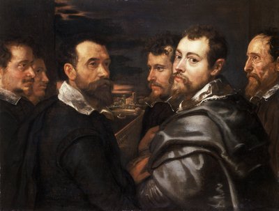 マンチュアの友人たちの輪の中にいる自画像」 par Rubens, Pieter Paul (1577-1640), 1604年頃 - 油彩・キャンバス, 77,5x161 - Wallraf-Richartz-Museum, Cologne 作： Peter Paul Rubens