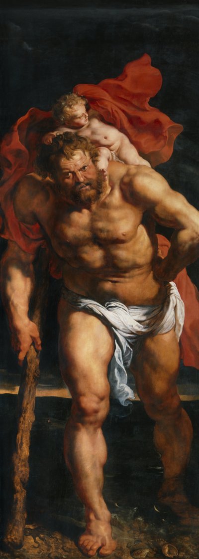 聖クリストファーと隠者、十字架からの降下トリプティクのシャッターの外左 作： Peter Paul Rubens