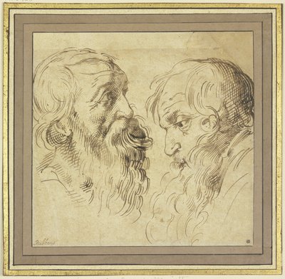 習作：右向きと左向きのひげを生やした2人の横顔 作： Peter Paul Rubens