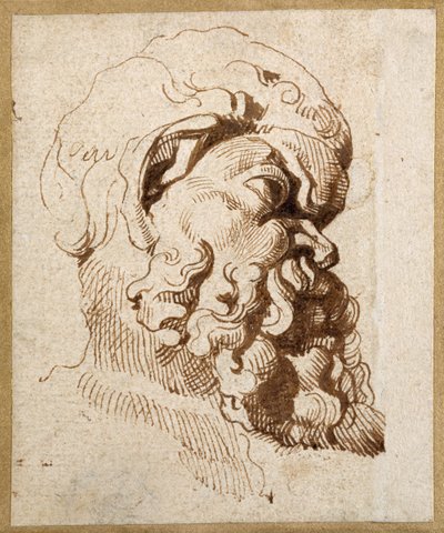 アンティークのシレノスの頭部の習作（紙にペンとインク 作： Peter Paul Rubens